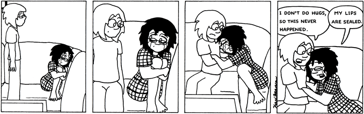 Actually, Barbara has hugged Marie before on at least one occasion, so she's a bit of a liar here, but ah well. West of Bathurst 1326